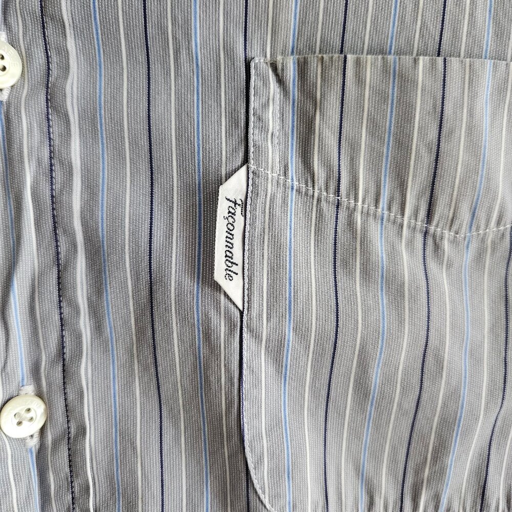 Faconnable Men's XL Extra Large Long Sleeve Button Up Shirt Striped Grey Blue